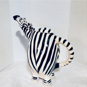 Lynda Corneille Ceramic Zebra Tea Coffee Pot with Top Whimsical Design 2009